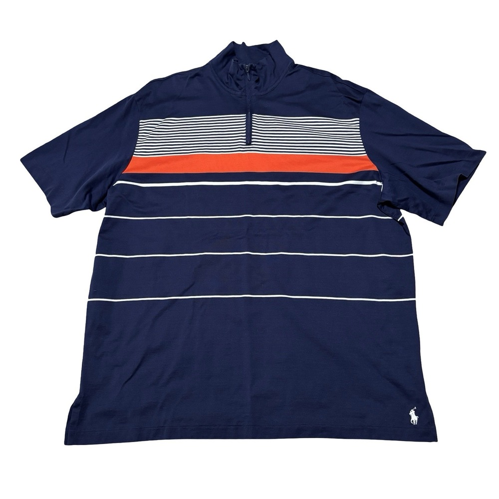 Vintage Y2K Polo Ralph Lauren Men's Striped 1/4 Short Sleeve Shirt Sz XL 25x30.5